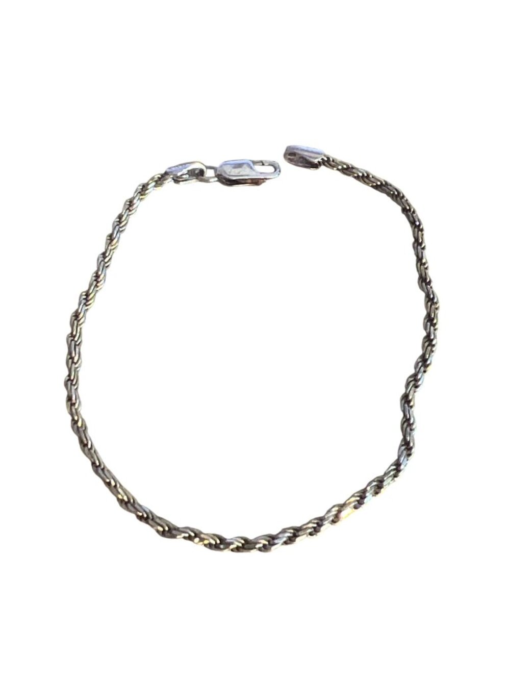 Vintage Sterling Silver Rope Chain Bracelet Lobster Clasp Twist Classic 7.5" 3.8